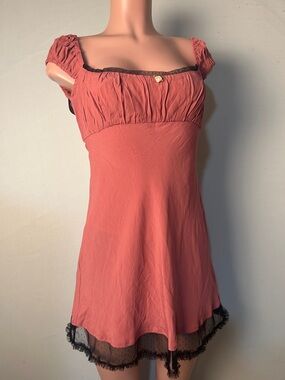 Kimchi Blue Pink Ana Cap Sleeve Mesh Lace Trim Mini Dress Size Medium